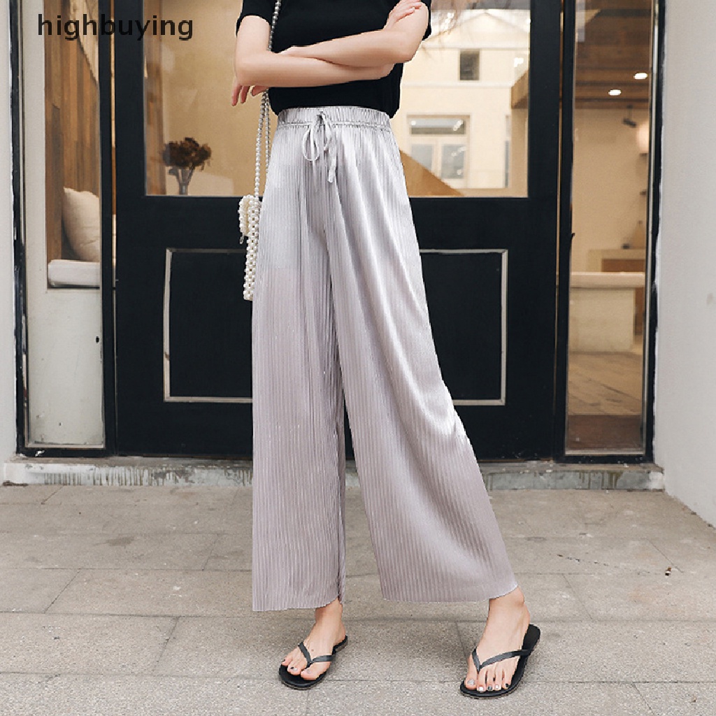 Hbvn Belle Quần Thể Thao Ống Rộng Xếp Ly Đơn Giản Bằng Lụa Băng Phong Cách Hàn Quốc Mặc Ở Nhà Cho Nữ Modish