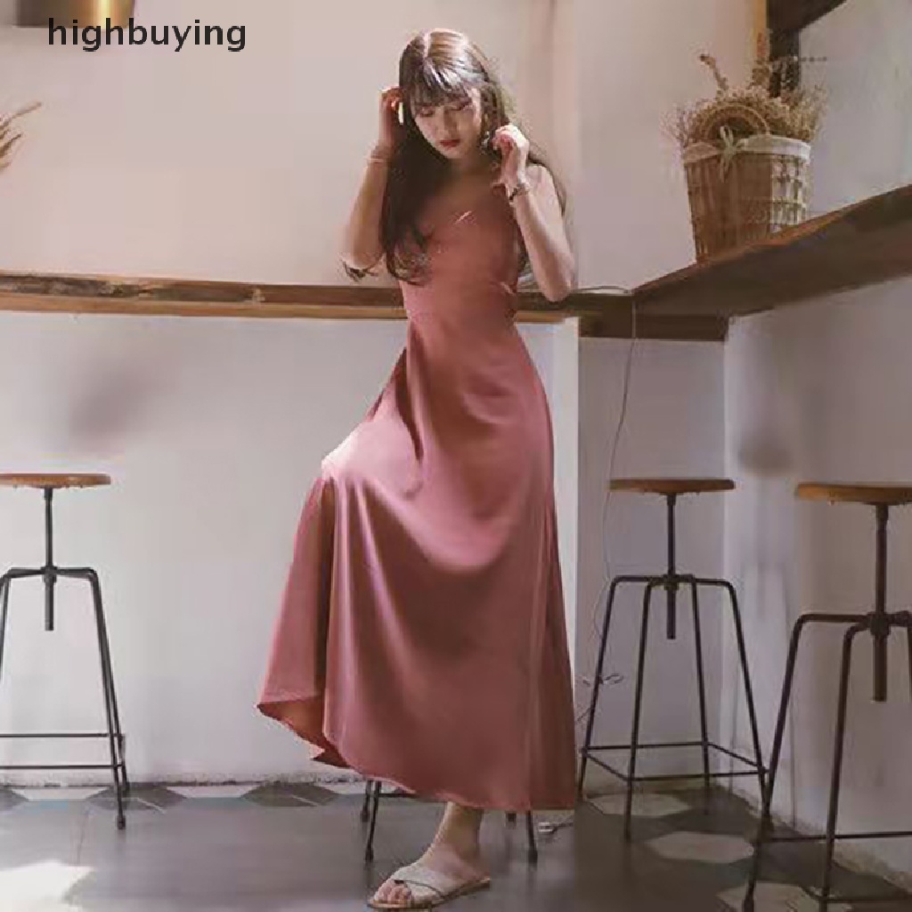 Đầm Hai Dây Dáng Dài Chữ A Hở Lưng Màu Trơn Thời Trang Mùa Hè 2023 Cho Nữ