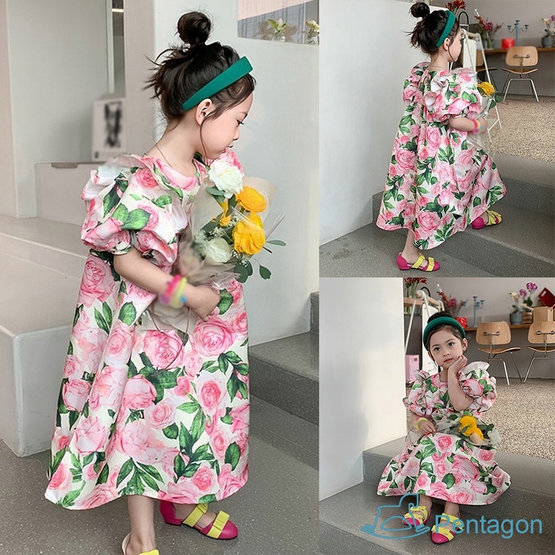 Đầm Tay Phồng Cổ Tròn Chiết Eo Ngọt Ngào Thân Thiện Với Da Thoáng Khí Thời Trang Mùa Hè Cho Nữ