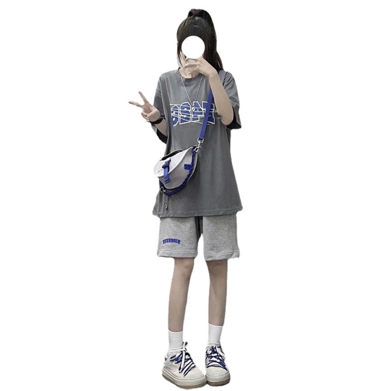 Bộ Đồ Thể Thao Áo Thun Tay Ngắn Phối Quần Short Vải Cotton Dáng Rộng Kiểu Hàn Quốc Thời Trang Cho Học Sinh