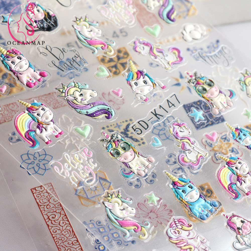 [Hàng mới về] Nhãn dán chạm khắc hình kỳ lân/ thỏ 5D tự dính trượt trang trí DIY thời trang