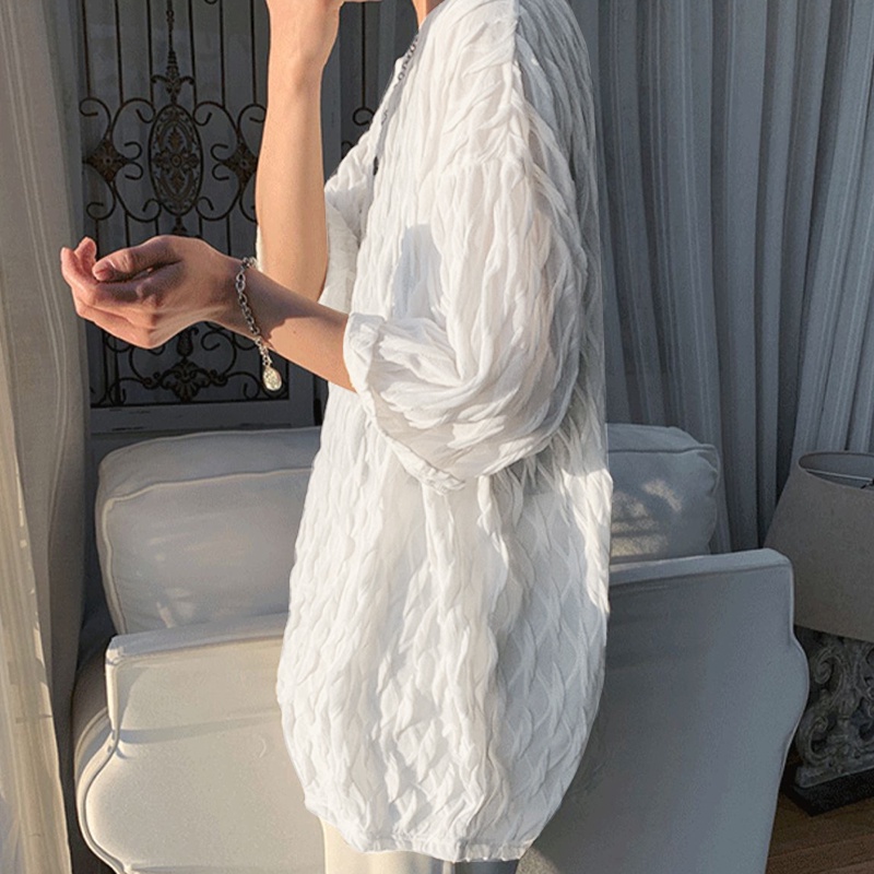 INCERUN Áo Thun Tay Ngắn Phồng Xếp Ly Cá Tính Thời Trang Cho Nam