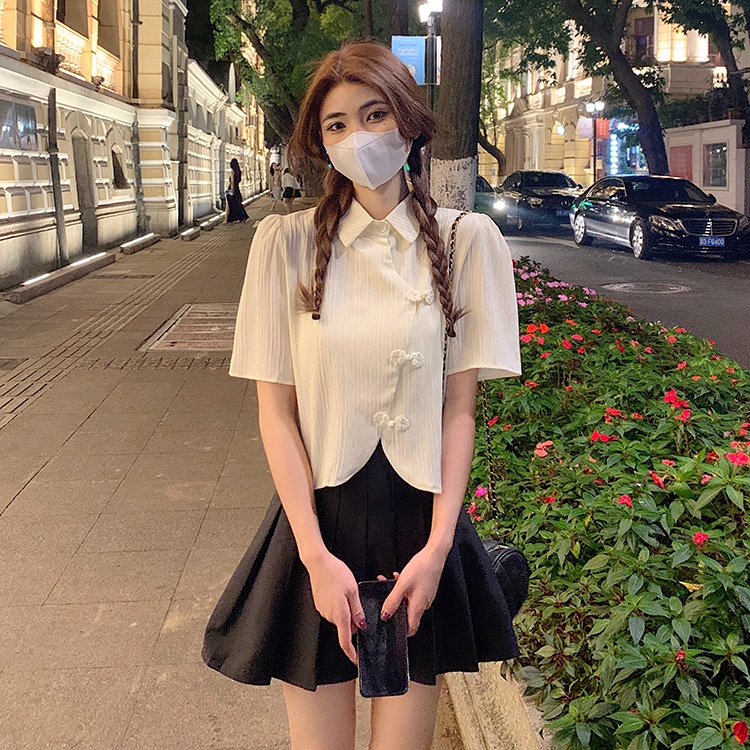 SUXI Áo Sơ Mi Mùa Hè Tay Cộc Dáng Suông Cổ Polo Màu Trơn Cổ Điển Cho Nữ