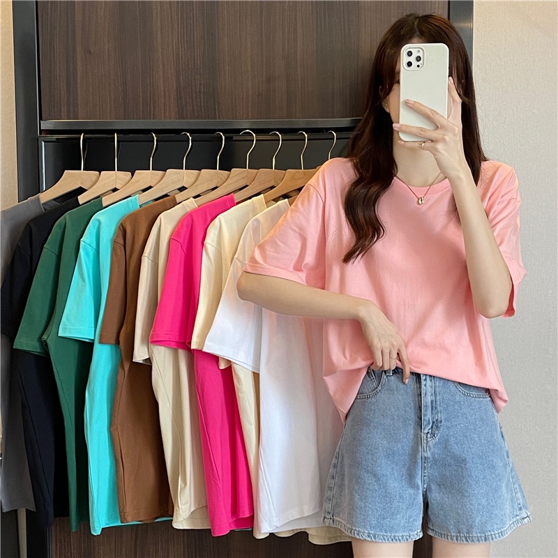 Áo Thun Tay Ngắn Dáng Rộng Màu Trơn Thời Trang Mùa Hè Mới Cho Nữ