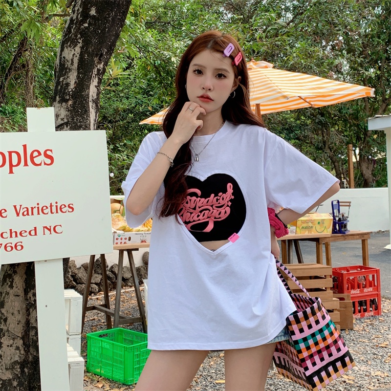 Áo Thun Ngắn Dáng Rộng In Chữ Kiểu Hàn Quốc Thời Trang Mùa Hè Cho Nữ