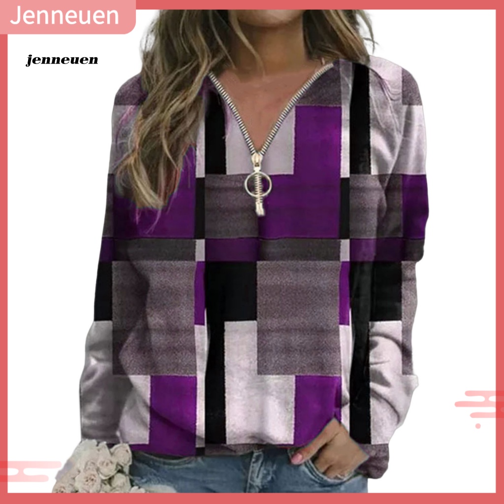 Áo Nỉ Dài Tay Cổ Chữ V Form Rộng Phối Họa Tiết Ca Rô Thời Trang Đường Phố