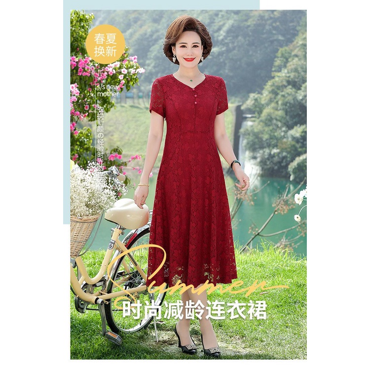 Đầm Tay Ngắn Phong Cách Mới Mùa Hè 2023 Kích Thước Lớn Cho Nữ Trung Niên