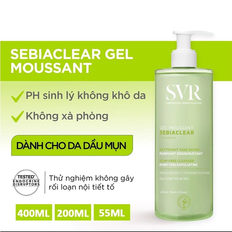 Sữa Rửa Mặt SVR Gel Moussant Cho Da Dầu Mụn & Da Nhạy Cảm 55ml, 200ml, 400ml