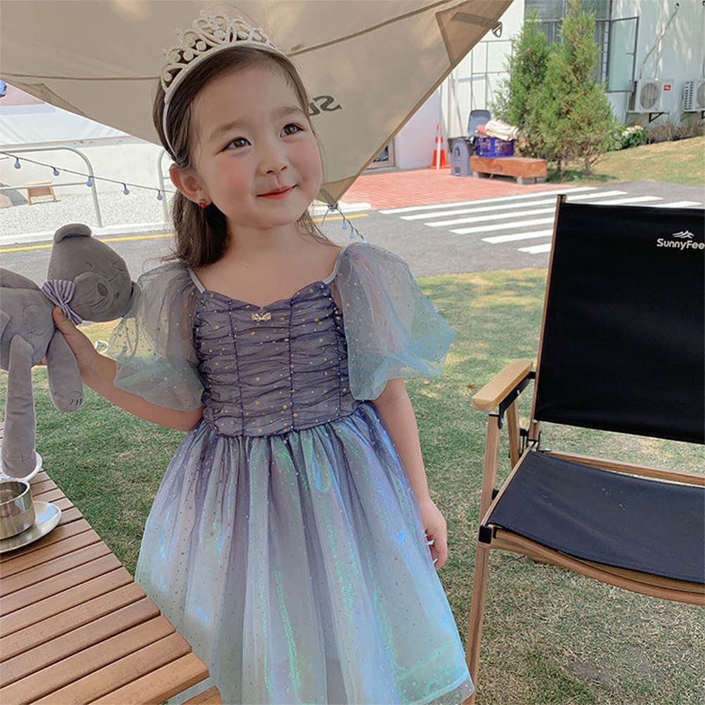 BEAR LEADER Đầm Xếp Ly Tay Phồng Màu Xanh Gradient Mẫu Mới 2023 Thời Trang Mùa Hè Cho Bé Gái 2-7 Tuổi