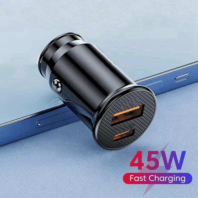 Tẩu Sạc Nhanh Mini USB C QC 4.0 45W 5A Type PD Màu Trắng Cho Xe Hơi
