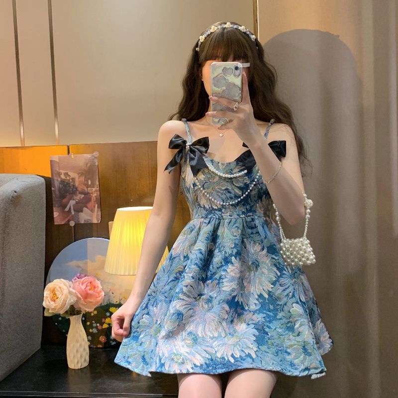 Đầm Công Chúa Hai Dây Thắt Nơ Nhấn Eo Thời Trang Mùa Hè Cao Cấp