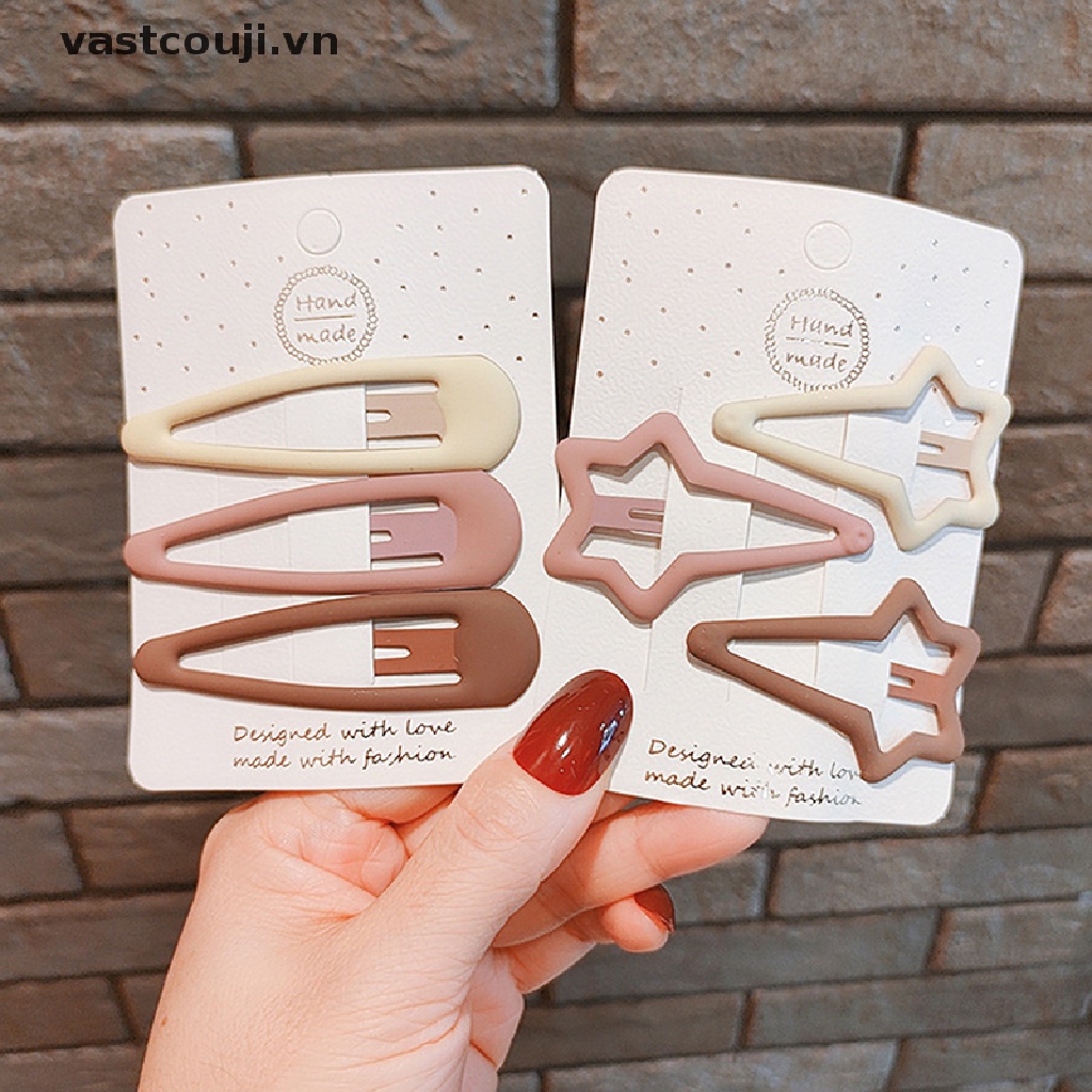 Set 3 Kẹp Tóc Nữ Màu Cà Phê Họa Tiết Hình Học Thời Trang