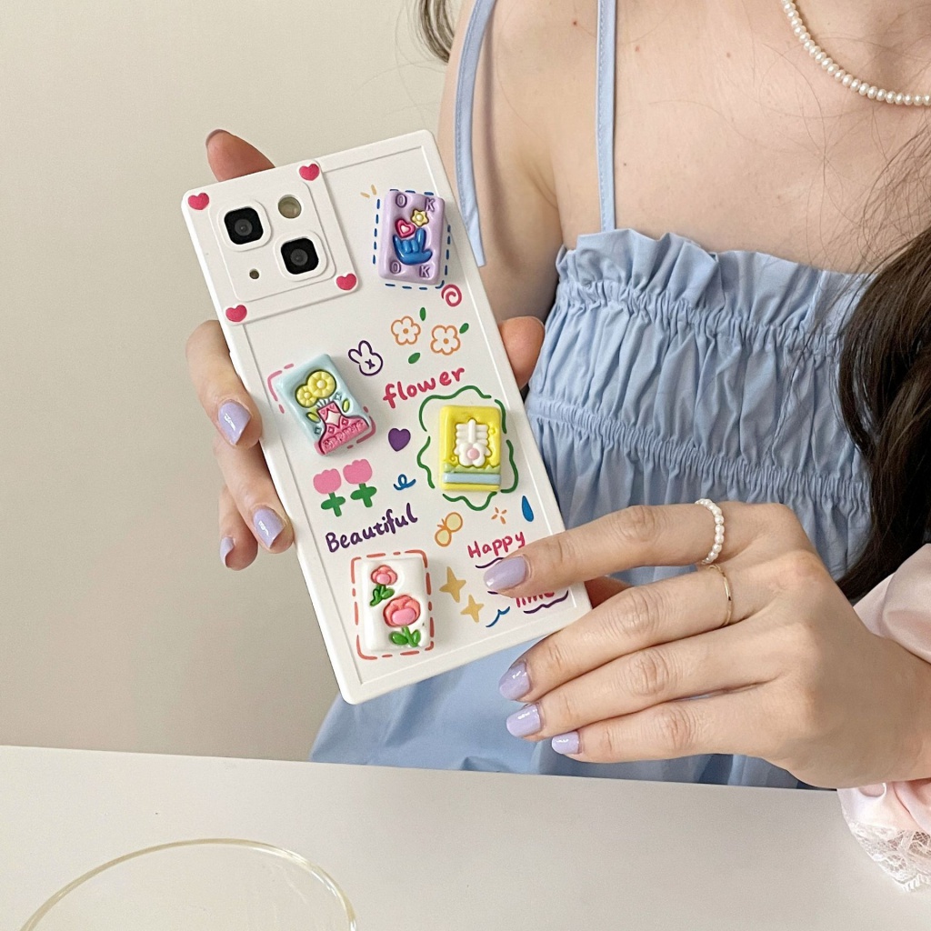 Ốp Điện Thoại Dẻo Hình Vuông / Bông Hoa Xinh Xắn Cho Iphone14pro Max Apple 13 Phone Case 11 / 12