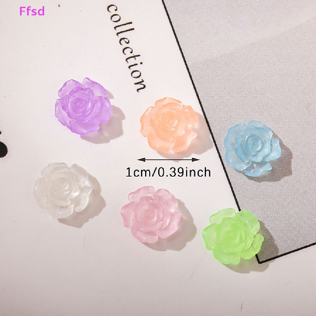 {Ffsd} Set 50 Phụ Kiện Trang Trí Móng Tay Dạ Quang 10MM Hình Hoa Hồng Quyến Rũ