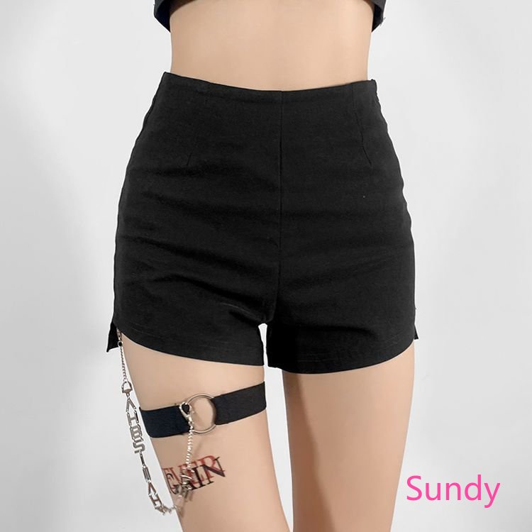 Quần Short Lưng Cao Dáng Rộng Phối Dây Xích Thời Trang Mùa Hè Dành Cho Nữ Có Size Lớn