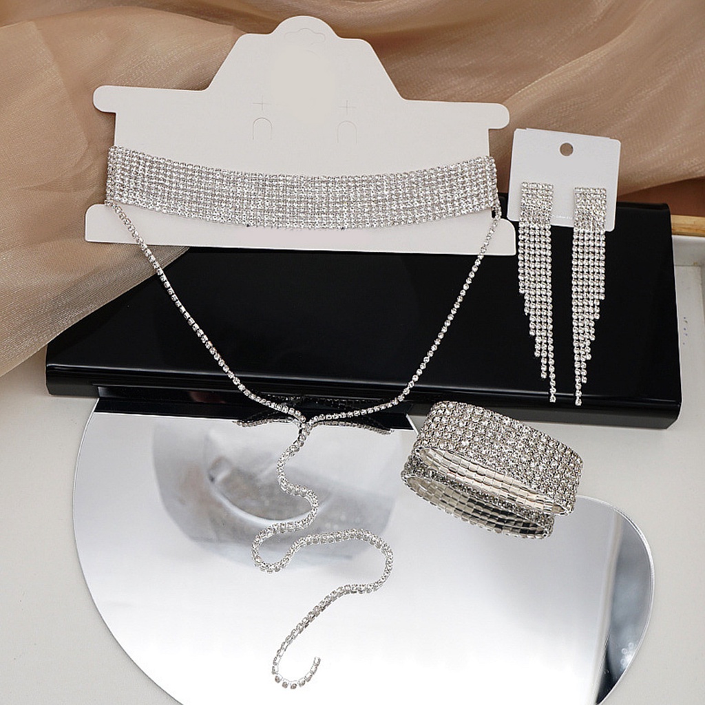 1 Bộ Trang Sức Vòng cổ Bông Tai Vòng Tay Đính Đá Sang Trọng Cho Cô Dâu