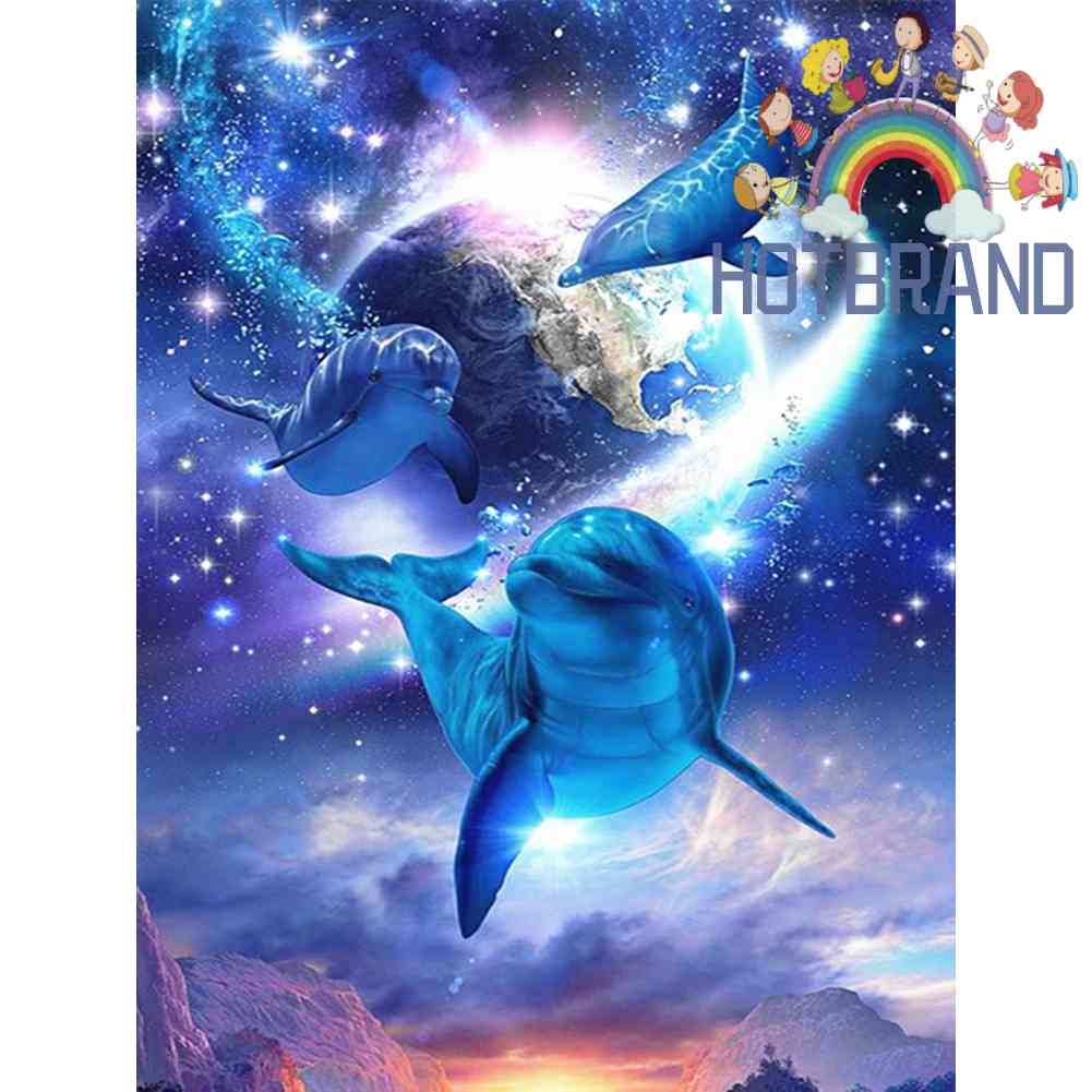 Tranh Đính Đá Kim Cương Toàn Bộ 5D DIY Hình Vẽ Cá Heo