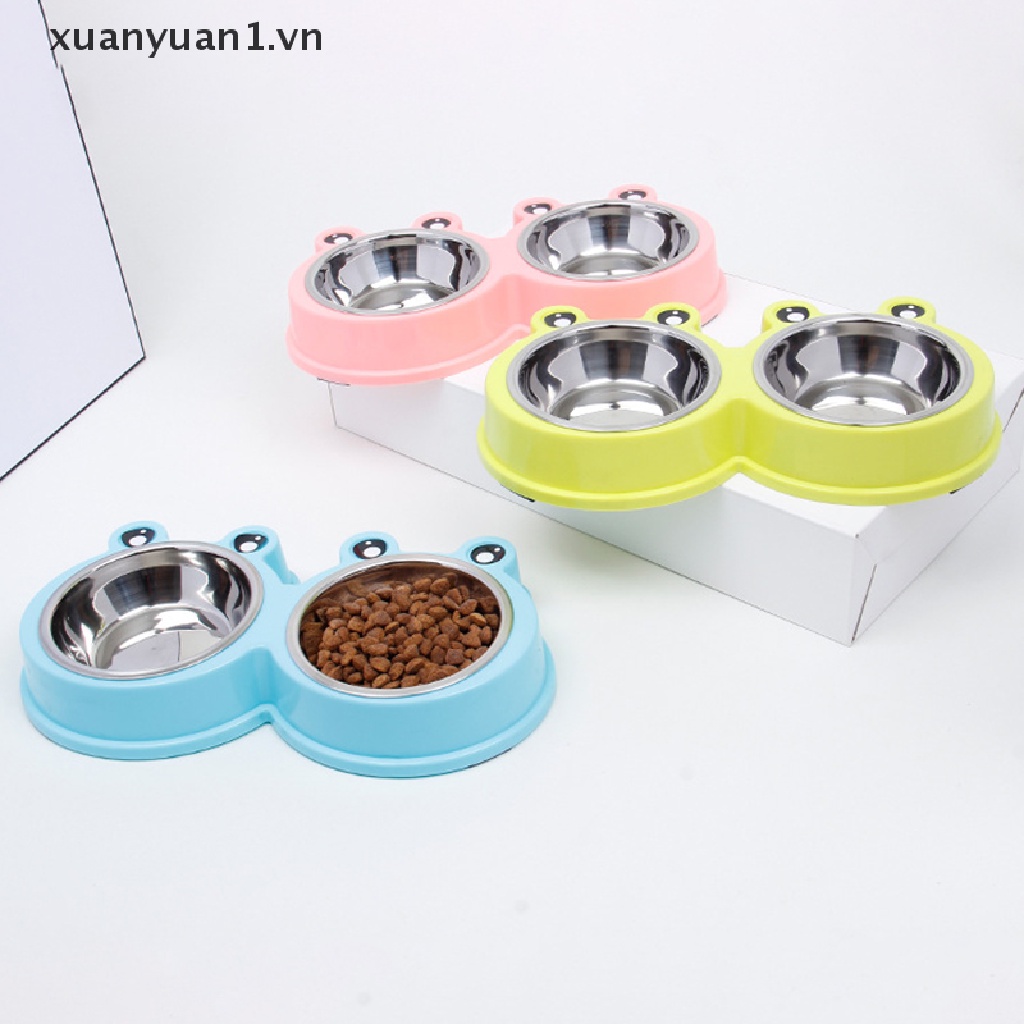 Bát Đựng Thức Ăn / Nước Uống Hai Ngăn Hình Chú Ếch Bằng Thép Không Gỉ Dành Cho Thú Cưng