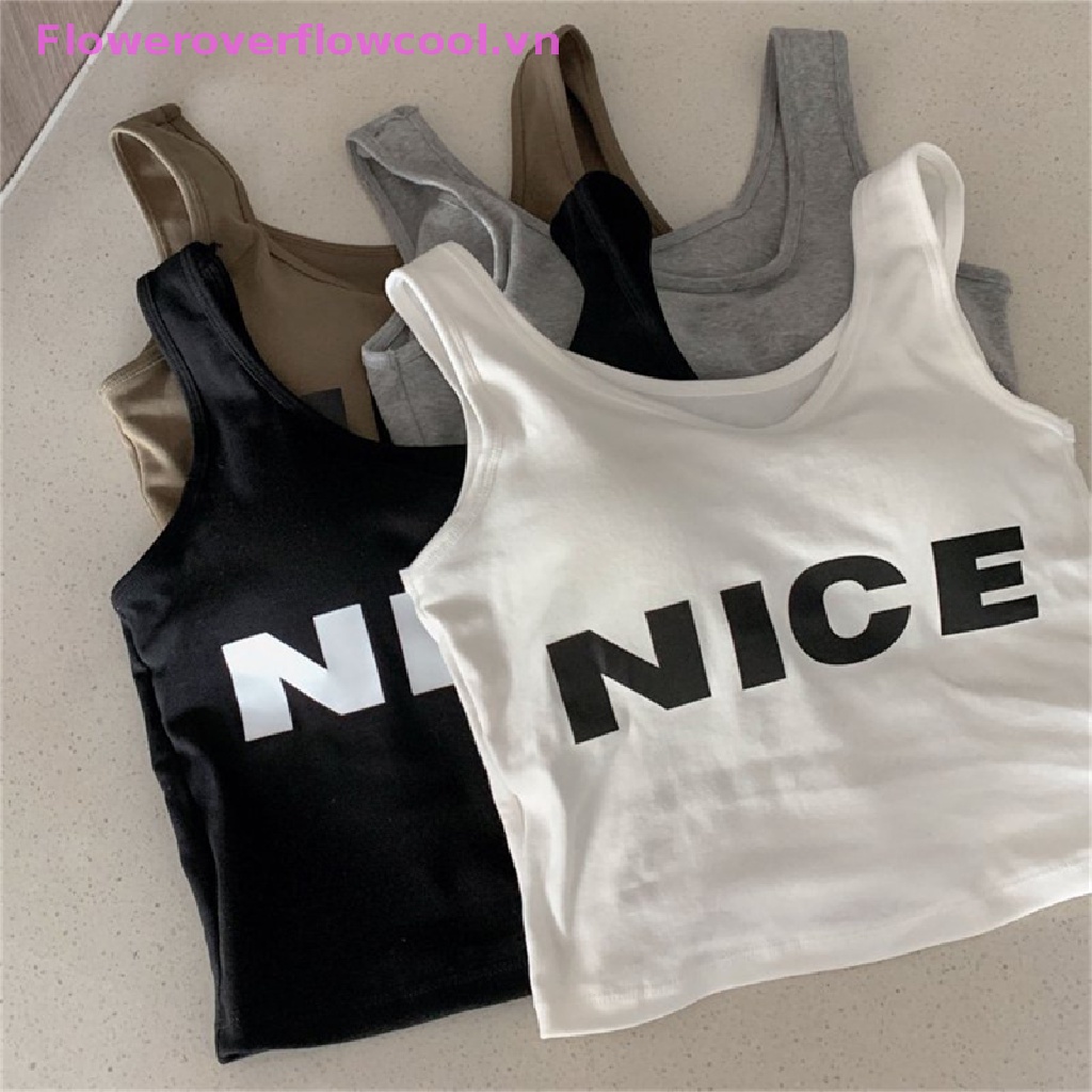 Áo Crop Top Thể Thao Sát Nách In Chữ Có Đệm Ngực Cho Nữ