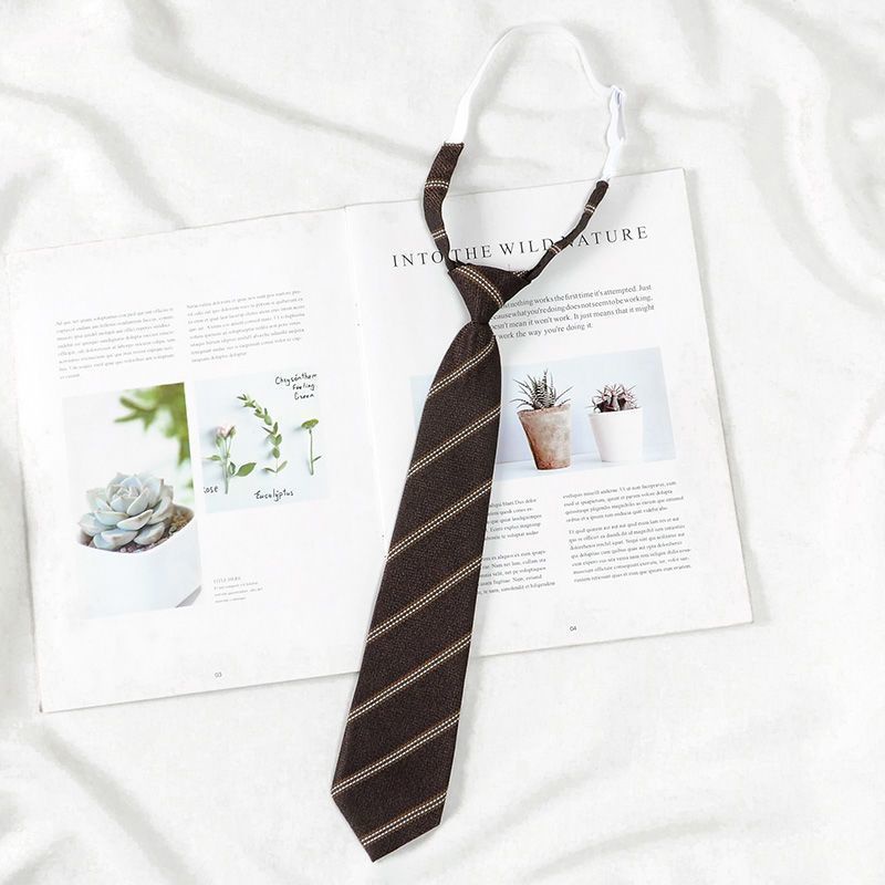 Cà Vạt Họa Tiết Kẻ Sọc Nâu Phong Cách Preppy Nhật Bản Thời Trang Cho Nữ