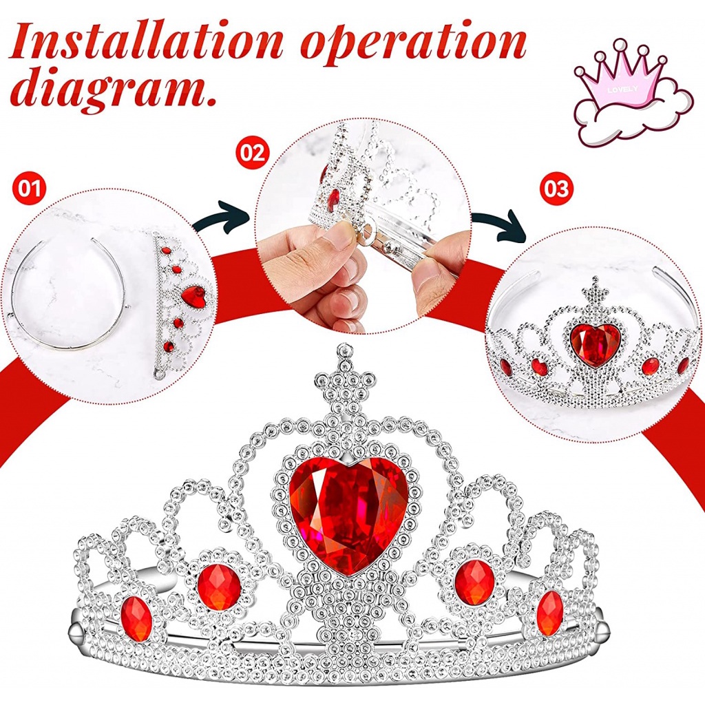 Vương Miện Công Chúa Bằng Nhựa Đính Đá Hình Trái Tim Cho Bé Gái 10 Màu