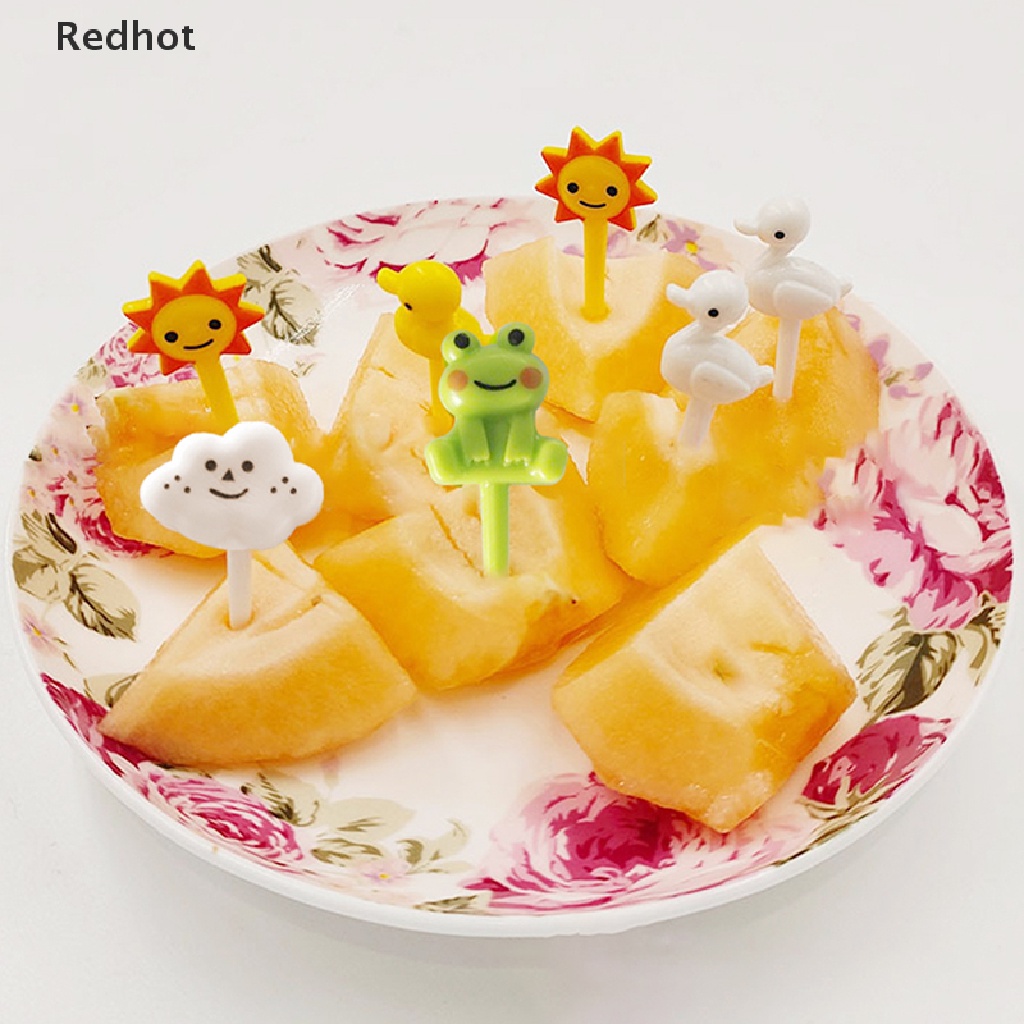 &lt; Redhot &gt; Set 8 Nĩa Ăn Trái Cây Hình Động Vật Mặt Trời Mini Bằng Nhựa Cấp Thực Phẩm Trang Trí Tiệc Cho Bé