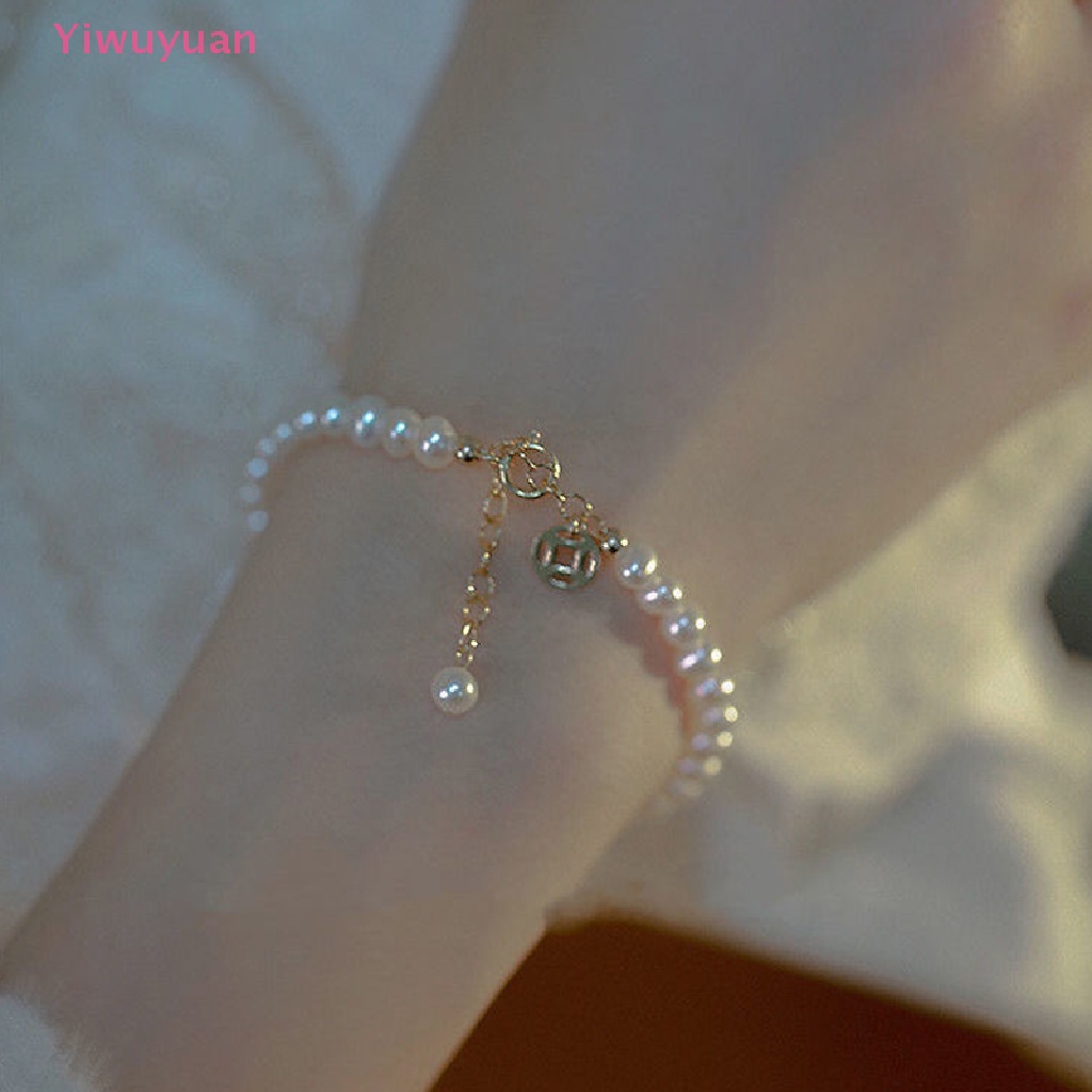 &lt; Yiwuyuan &gt; Vòng Tay Chuỗi Hạt Ngọc Trai Giả Bằng Đồng Rỗng Thanh Lịch Có Thể Điều Chỉnh Phối Tua Rua Dài May Mắn Cho Nữ