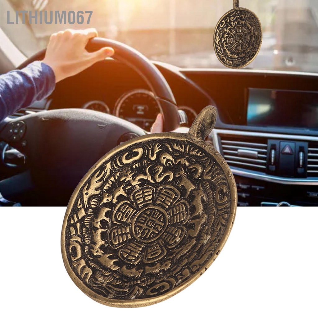 Lithium067 Mặt dây chuyền bùa hộ mệnh Nepal Gossip Style Brass Round Lucky Rope Thiết kế lỗ treo trang trí cho gương chiếu hậu