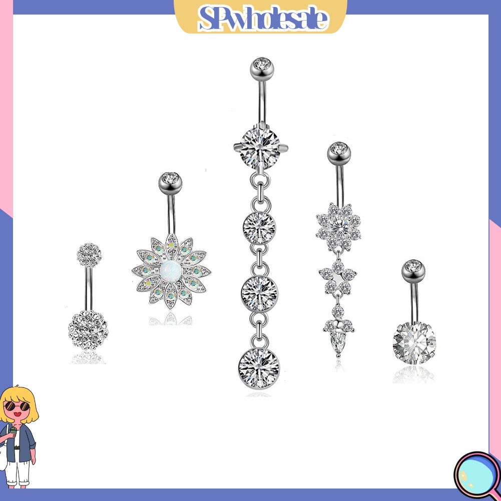 &lt;SPwholesale&gt; Set 5 Khuyên Rốn Đính Đá Cá Tính Cho Nữ