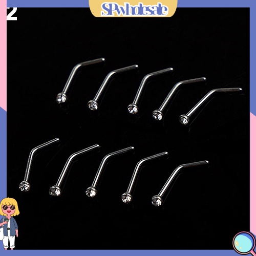 &lt;SPwholesale&gt; Set 10 Khuyên Mũi Bằng Thép Không Gỉ Đính Đá Cá Tính