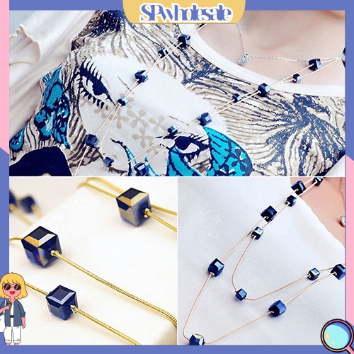 &lt;SPwholesale&gt; Vòng Cổ Dài 2 Lớp Đính Hạt Đá Thời Trang Dành Cho Nữ