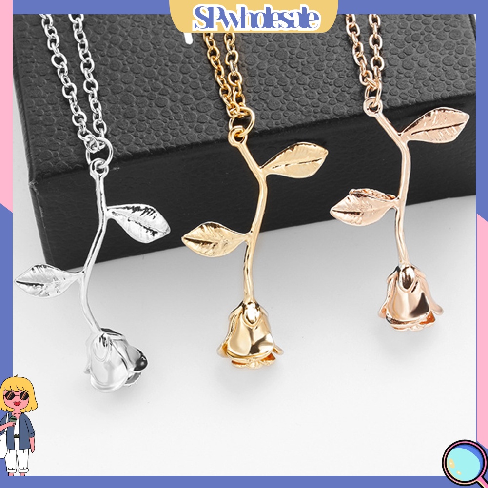 &lt;SPwholesale&gt; Vòng cổ Hợp Kim Dáng Dài Mặt Hình Hoa Hồng Thời Trang Cho Nữ