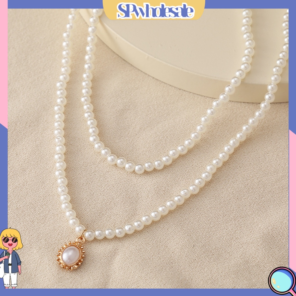&lt;SPwholesale&gt; Vòng cổ Hai Lớp Đính Ngọc Trai Nhân Tạo Thời Trang