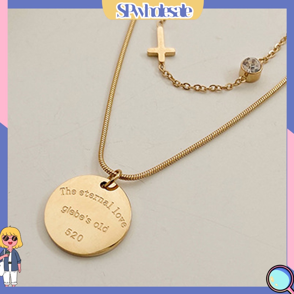 &lt;SPwholesale&gt; Vòng cổ Hai Lớp Mặt Tròn Khắc Chữ Phong Cách Vintage