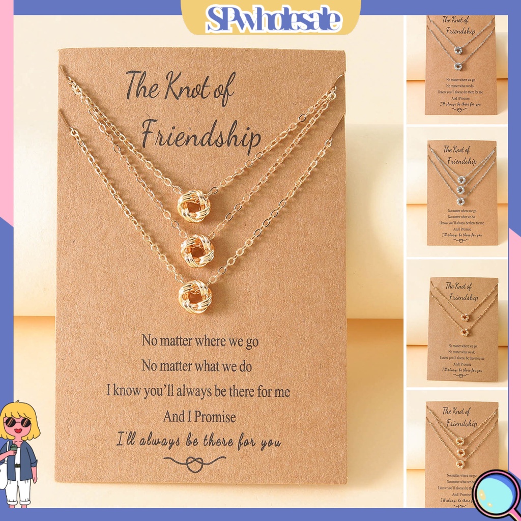 <SPwholesale> Set 2 / 3 Dây Chuyền Mặt Hình Học Thắt Nút Bằng Đồng Sáng Có Thể Điều Chỉnh Cho Nữ