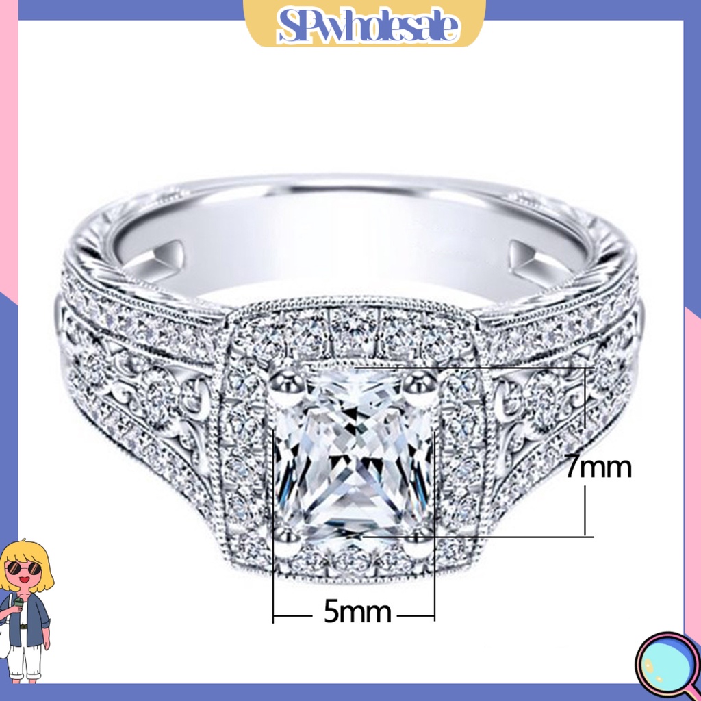 &lt;SPwholesale&gt; Nhẫn Đồng Sáng Bóng Họa Tiết Hoa Dập Nổi Đính Đá Zircon Cho Nữ