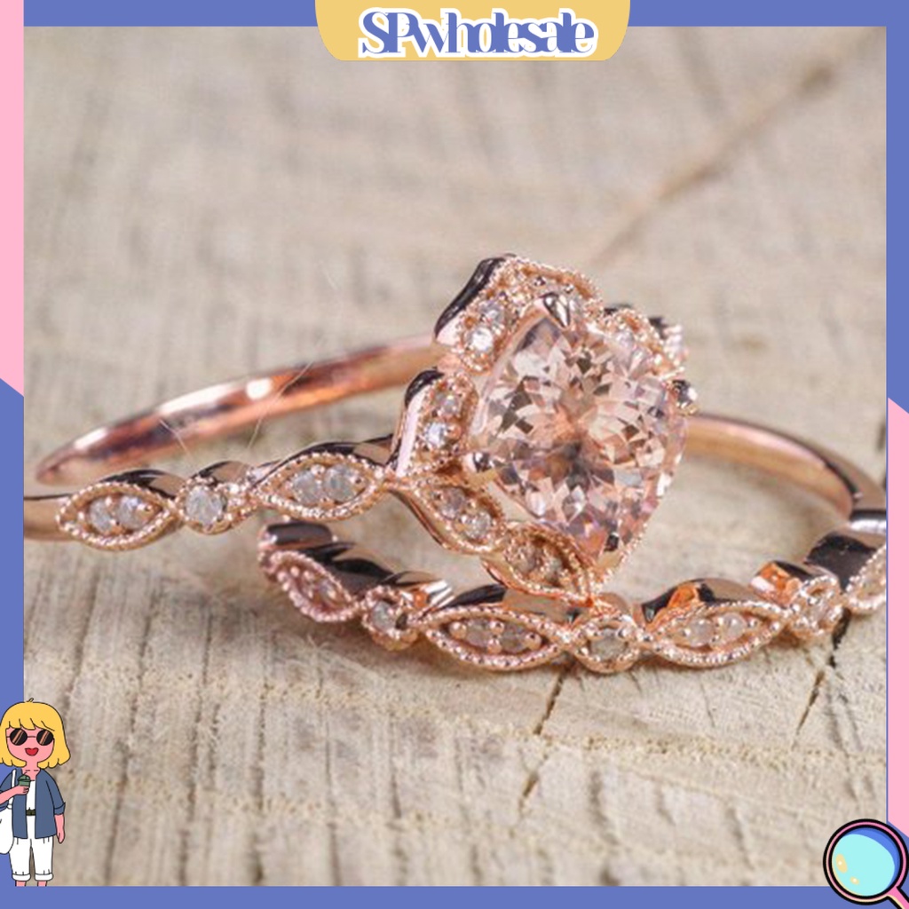 &lt;SPwholesale&gt; 1 Bộ Nhẫn Cưới Mạ Điện Đính Đá Zircon Lấp Lánh Sang Trọng