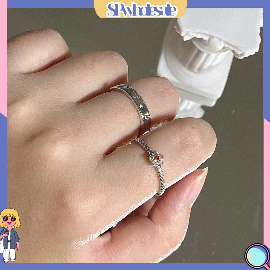 <SPwholesale> Nhẫn Hở Đính Đá Zircon Sáng Bóng Quyến Rũ Sang Trọng Thời Trang Trang Sức Dành Cho Cặp Đôi