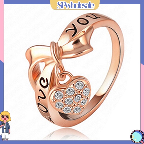 <SPwholesale> Nhẫn Cưới Mặt Hình Trái Tim Nơ Đính Đá Thời Trang Cho Nữ