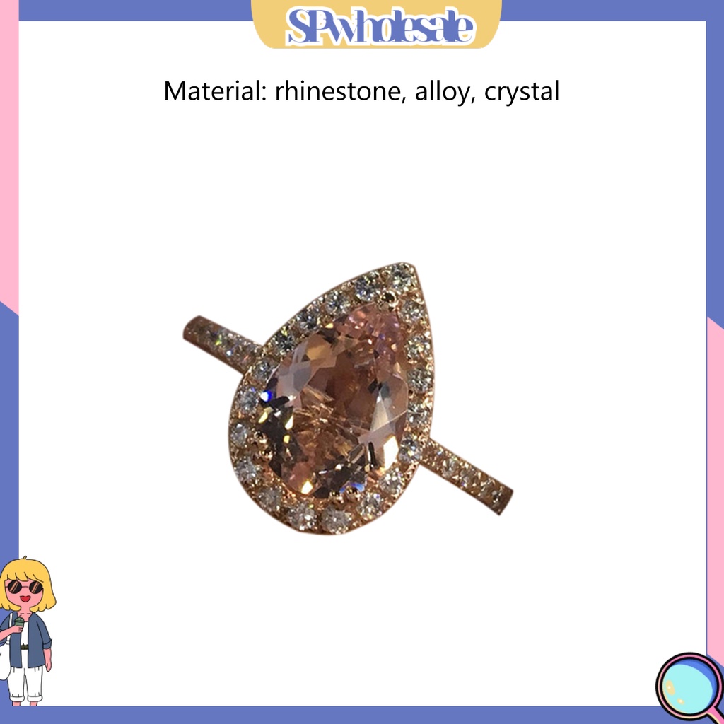 &lt;SPwholesale&gt; Nhẫn Khảm Đá Kim Cương Hình Giọt Nước Dát Tròn Tinh Tế Di Động Cho Nữ Sinh Nhật