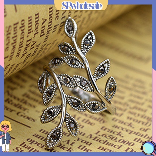 &lt;SPwholesale&gt; Nhẫn Hợp Kim Hình Chiếc Lá Đính Đá Phong Cách Vintage Charms