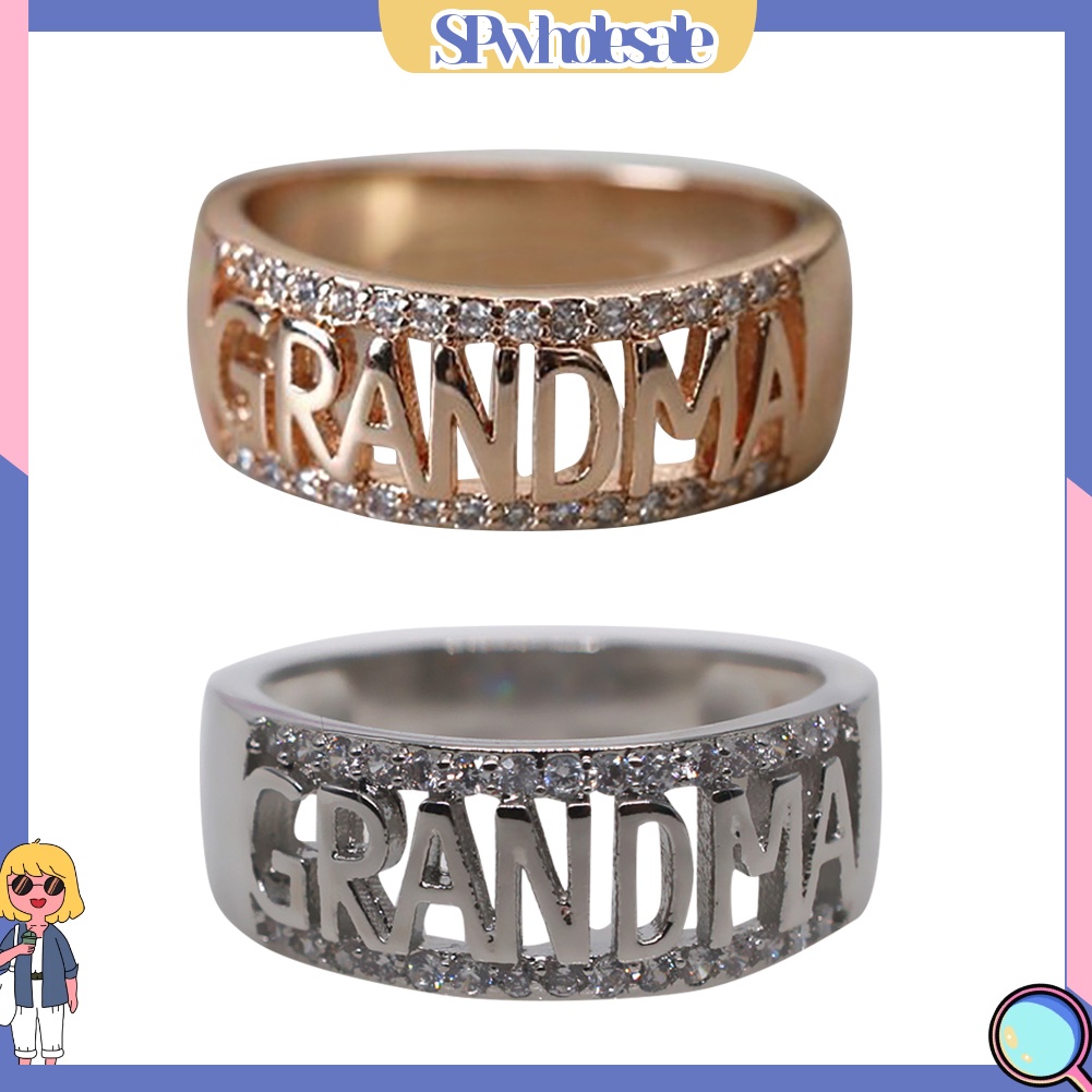 &lt;SPwholesale&gt; Nhẫn Khắc Chữ Grandma Đính Đá Lấp Lánh Thời Trang
