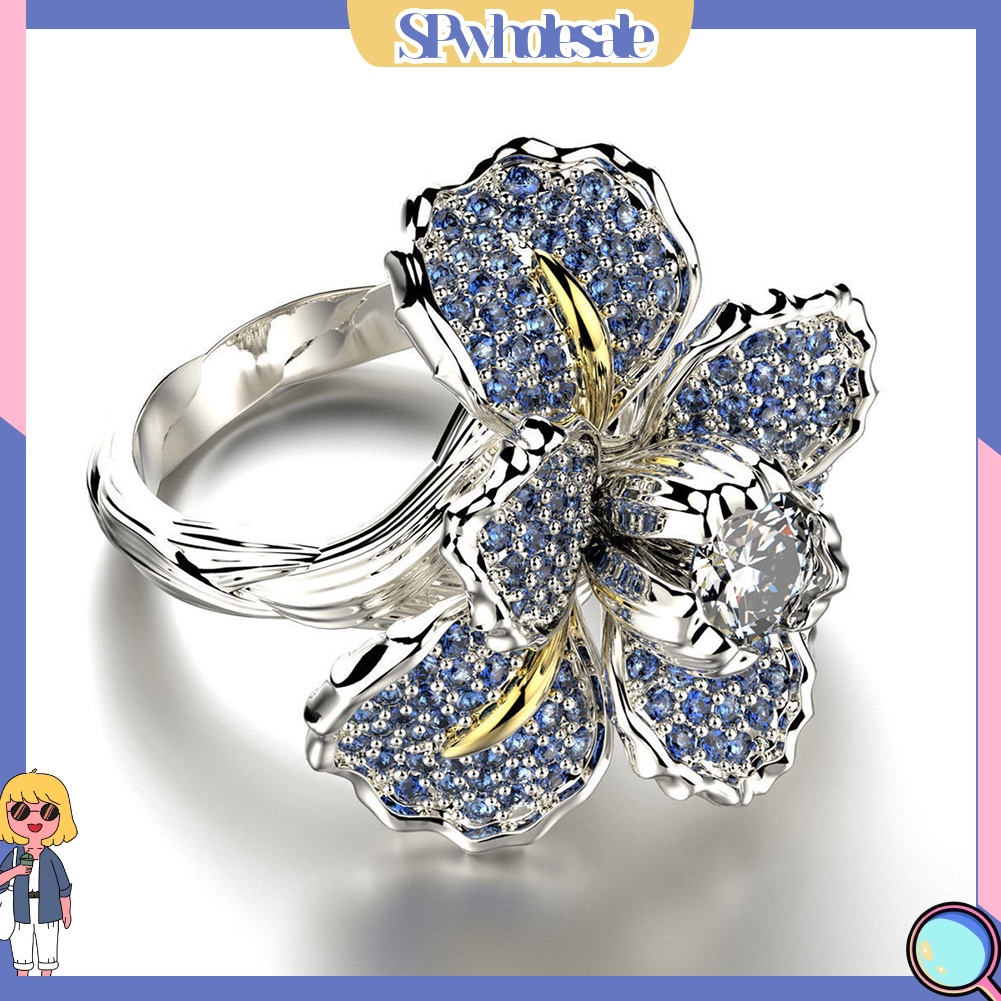 &lt;SPwholesale&gt; Nhẫn Đính Đá Hình Hoa Sang Trọng Cho Nữ