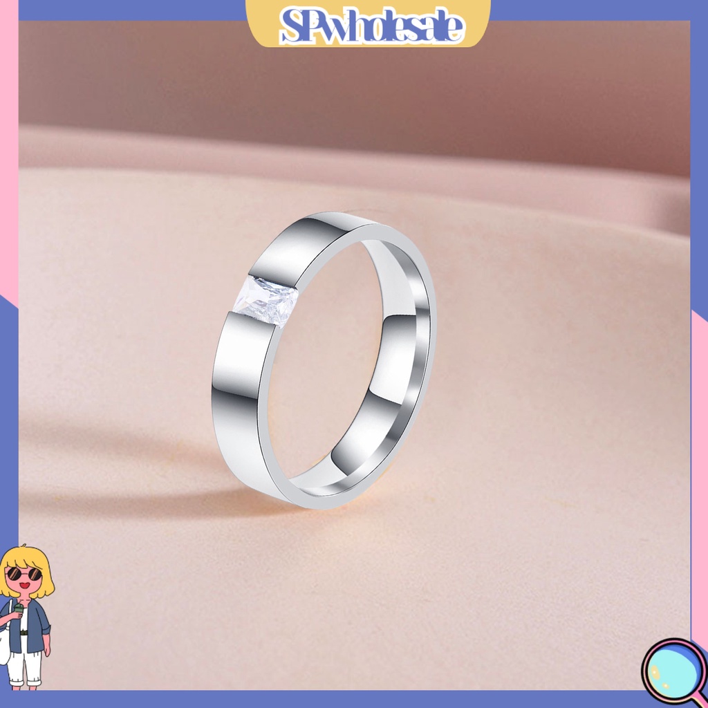 &lt;SPwholesale&gt; Nhẫn Đính Hôn Dạng Mở Sáng Bóng Đính Đá Zirconia Có Thể Điều Chỉnh Phù Hợp Làm Quà Cho Nam Và Nữ