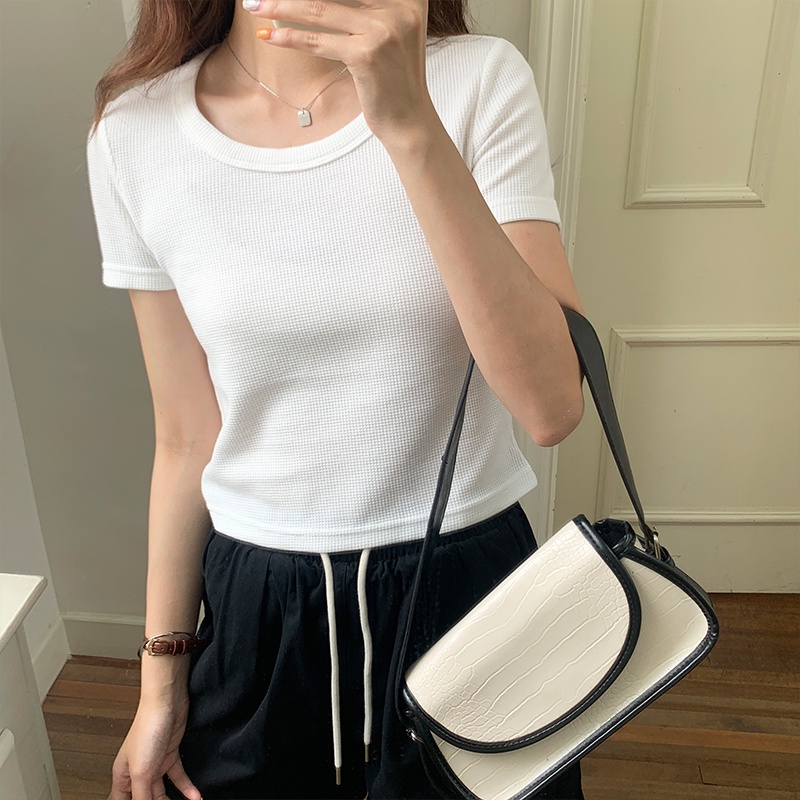 SUXI Áo Thun Tay Ngắn Cổ Tròn Màu Sắc Đơn Giản Dễ Phối Đồ Hợp Thời Trang