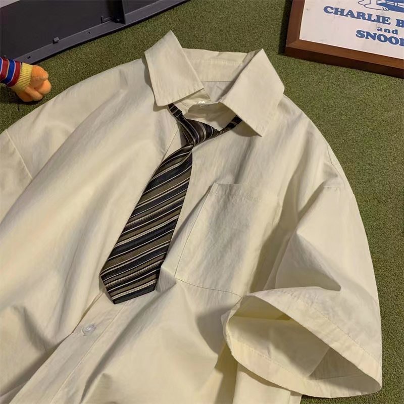 Áo Sơ Mi Đồng Phục Tay Ngắn Dáng Rộng Phong Cách Hàn Quốc Cho Nam Giới