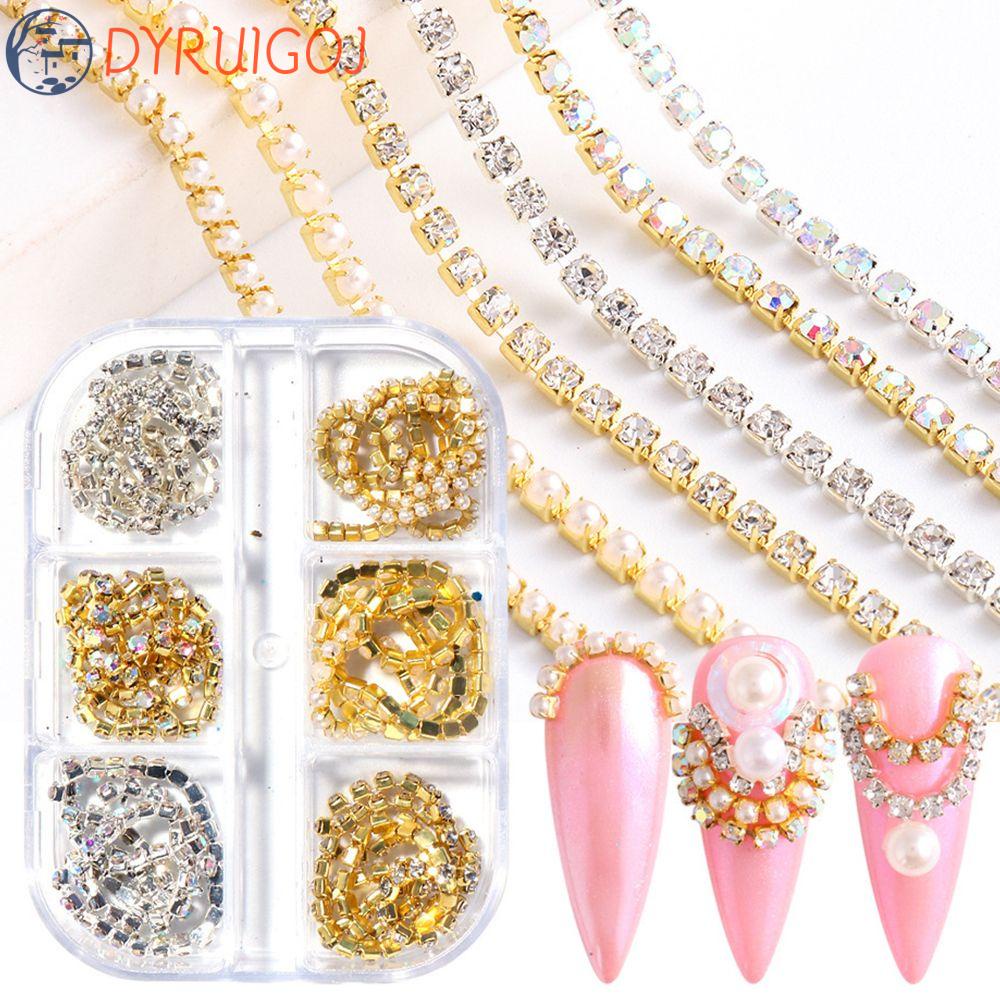 Dây Xích Kim Loại Trang Trí Móng Tay DYRUIDOJ|Bộ 6 Lưới Sáng Bóng|Phụ Kiện Dây Xích Trang Trí Móng Tay Xinh Xắn