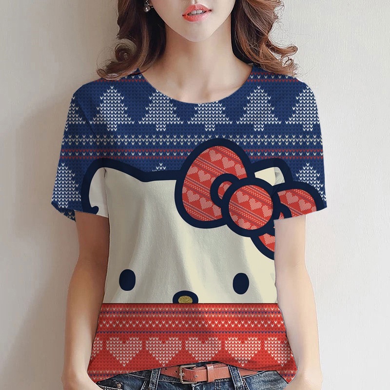 Áo Thun Nữ Tay Ngắn Dáng Rộng In Hình Mèo Hello Kitty Thời Trang 2023