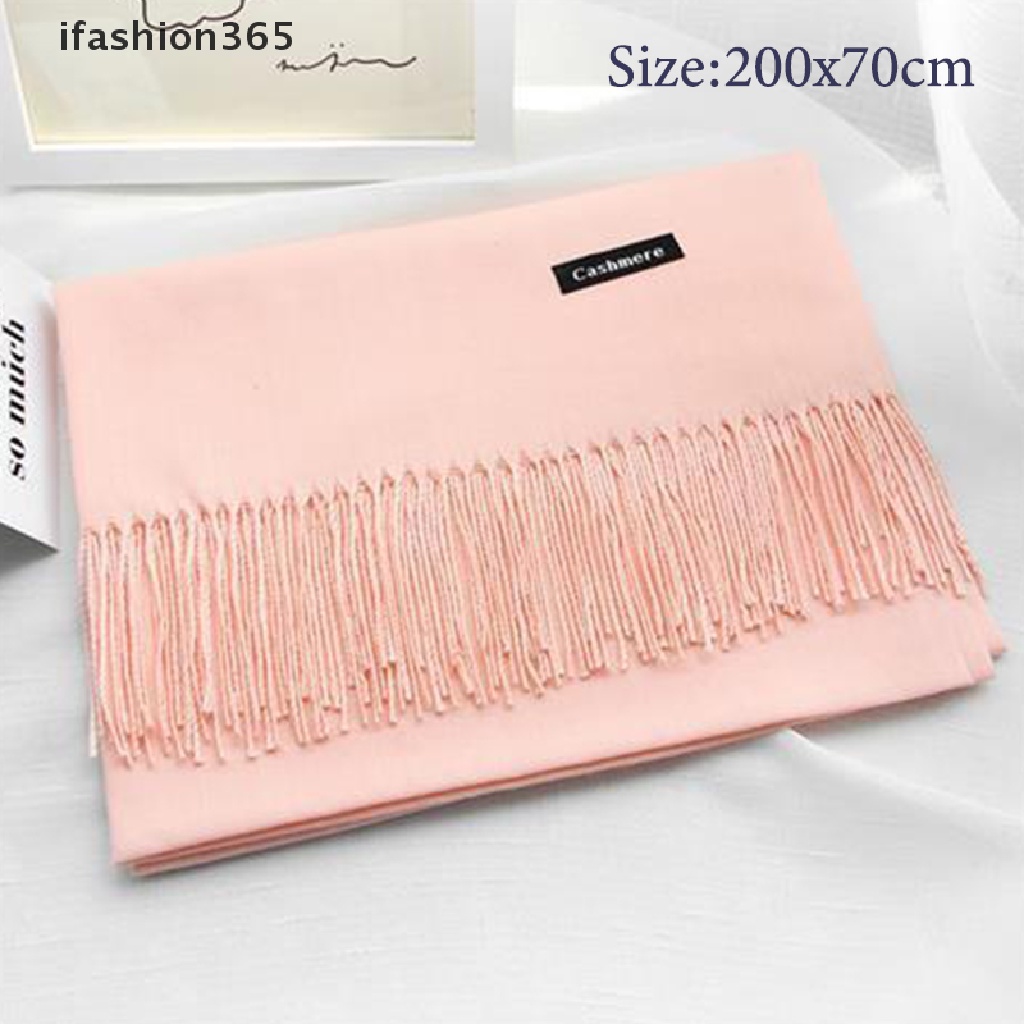 Khăn Choàng Cổ Dệt Kim Dày Dặn Màu Trơn Đính Tua Rua Thời Trang Mùa Đông Cho Nữ [ifashion365]