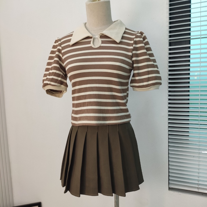 Áo polo kẻ ngang tay bồng dáng croptop chất thun xốp Khoét ngực M8823